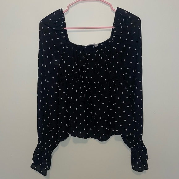 ASOS Black and White Polka Dot Square Neck Off the Shoulder Top Blouse Size 2 - Picture 1 of 6